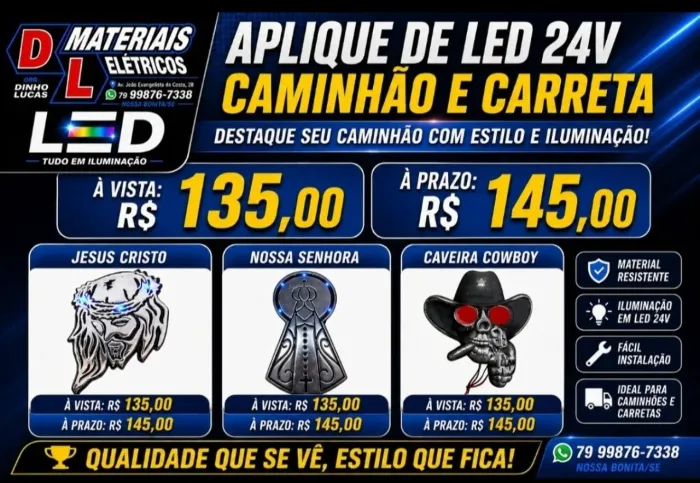 Parafuso placa de moto,carro e caminhão e aplique de led caminhão e carreta 