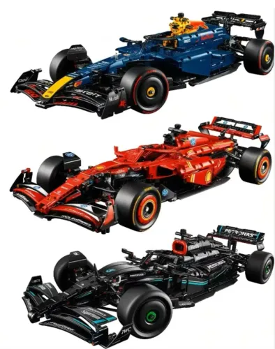 Kit com 3 modelos F1 (blocos de montar): Ferrari SF-24 + Red Bull RB20 + Mercedes W14