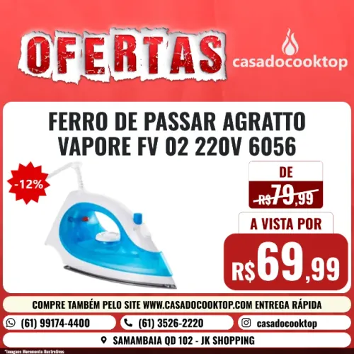 FERRO DE PASSAR AGRATTO VAPORE FV-02 220V 6056