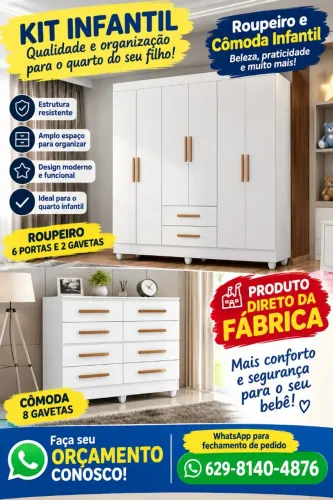 Kit roupeiro e cômoda infantil 