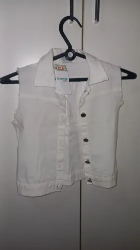 Colete jeans infantil branco meninas