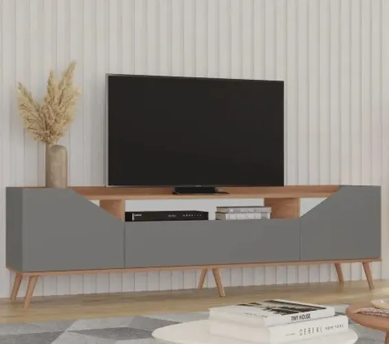 Rack Nice 100% MDF 3 Porta e Pés Estilo Retrô