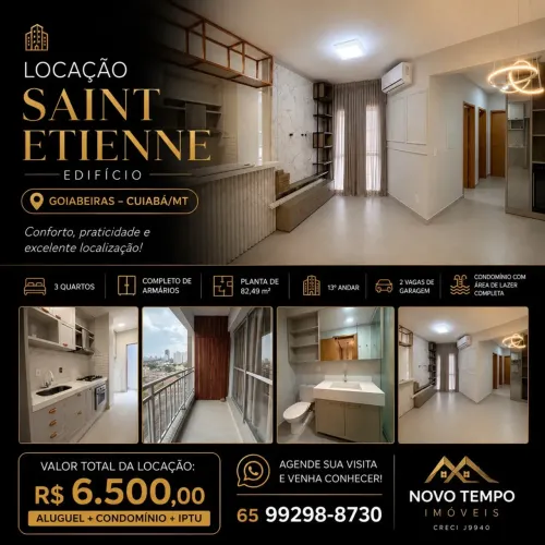 Apartamento com 3 quartos para locação no bairro Goiabeiras, Cuiabá-MT