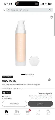 Vendo base Fenty Beauty, usada apenas 2 vezes. Está como chegou, só não tenho caixa!