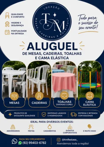 Locação de Mesas, cadeiras e Pula-Pula