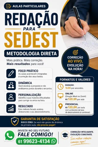 AULAS DE REDAÇÃO PARA SEDES DF