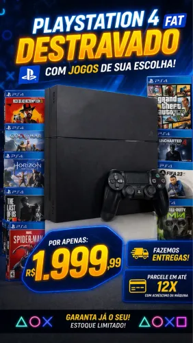 Ps4 Fat DESTRAVADO BAIXE SEUS JOGOS A SUA ESCOLHA + GARANTIA DE LOJA 