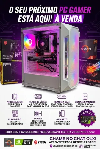 PC Gamer Ryzen 5 + RTX 3050 6GB + 16GB RAM 3200MHz + SSD M.2 (Na Caixa)