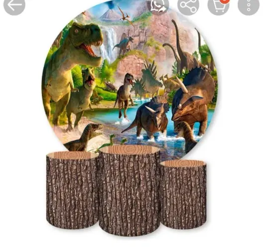 Kit Capas Painel Redondo E Capas De Cilindro Sublimados Decoração Tema Dinossauros