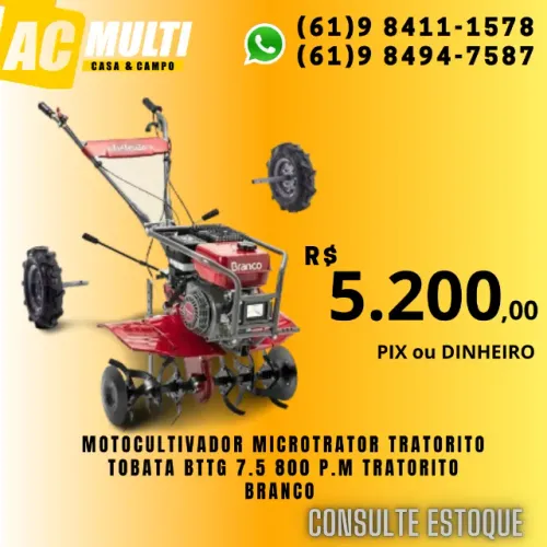 Motocultivador Microtrator Tratorito Tobata BTTG 7.5 800 P.M Tratorito Branco