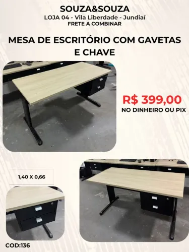 Mesa de Escritório com Gavetas e Chave