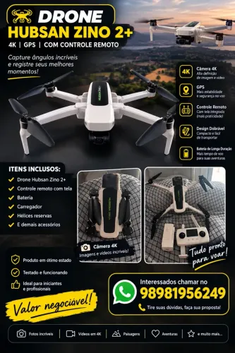 DRONE HUBSAN ZINO 2+ 4K | GPS | COM CONTROLE REMOTO Capture ângulos incríveis e registre
