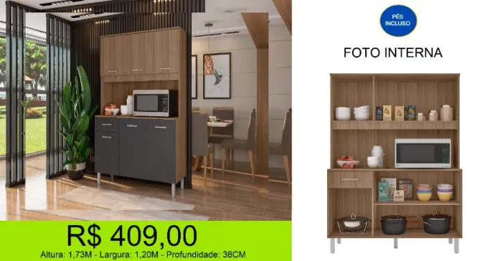 Cozinha compacta com pés - Amplo espaço interno qualidade exepcional