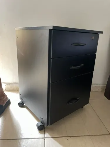 Gaveteiro Escritório Preto 3 Gavetas com Chave e Rodinhas
