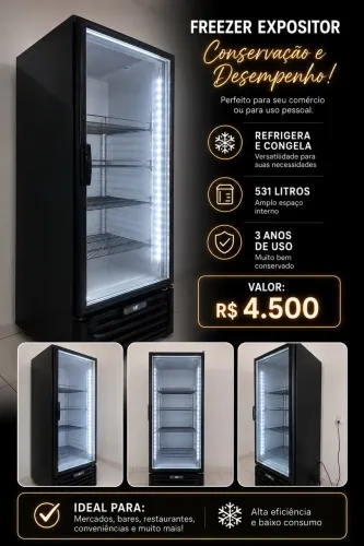 Freezer Vertical 531 Litros Expositor Metalfrio All Black Dupla Ação 220V VF55AH