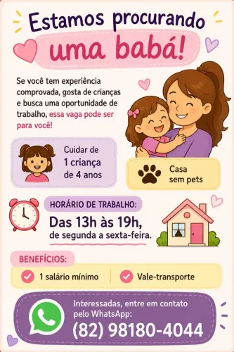 Vaga para trabalho como Babá 