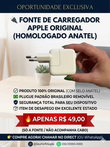 Fonte Carregador Apple Original Homologado Anatel