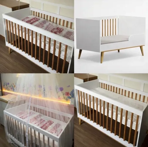 Berço de bebê que vira cama montessoriana
