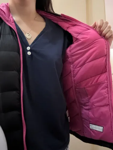 Casaco / Blusão de Inverno Snozu Preto e Rosa c/ Plumas - Tamanho L (14/16)