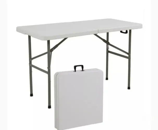 Mesa Maleta Dobrável 122x60x74cm Aço e Plástico Branco Dc1980 DCasa