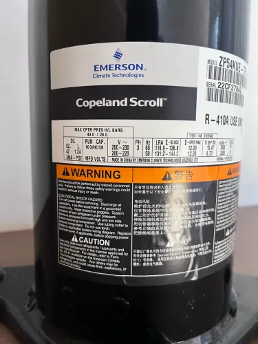 COMPRESSOR COPELAND SCROLL EMERSON ZP54KUE-TF5-522 - NOVO
