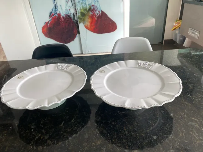 kit conjunto 2 centro de mesa / prato porcelana windsor pintada a mão