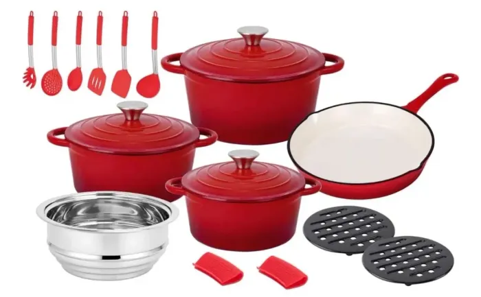 Jogo de Panelas Ferro Fundido Vermelho Esmaltado