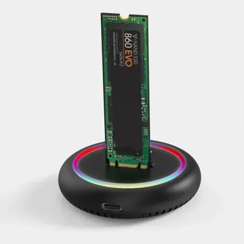 Dock Case SSD M.2 NGFF NVME/SATA USB 3.2 Gen2x1 10gbps Tipo-c Externo Bluendless Led RGB