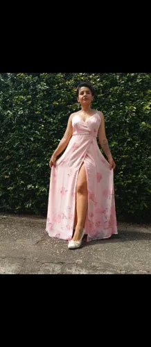 Vestido Rosa Claro Floral Madrinha/Dama de Honra Tam. P/M