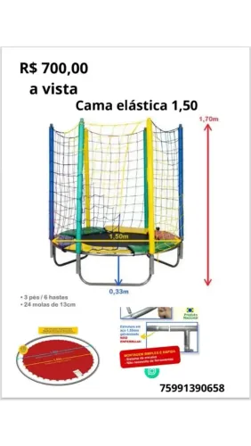 Vendo cama elastica 1,50 x1,50 nova
