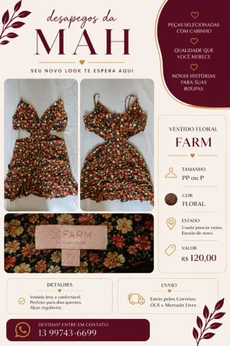 Vestido Farm PP veste P curto