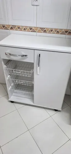 Fruteira/Balcão de Cozinha Branco com Rodinhas