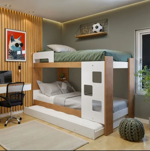 Beliche solteiro com cama auxiliar e colchão