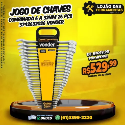 Jogo de Chaves Combinada 6 a 32mm 26 Pçs 3742632026 Vonder
