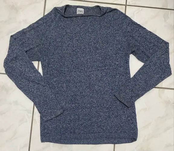 Blusa Zara Knit Manga Longa Azul Mesclada (Tam S / P) - Perfeita e Confortável!