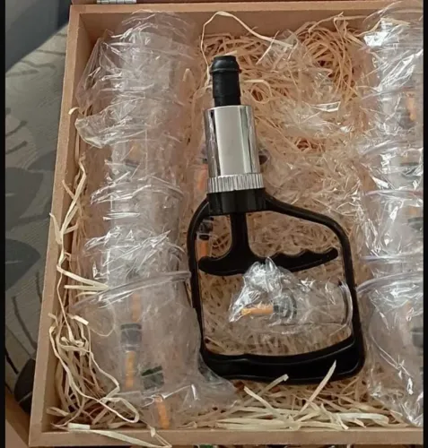 Kit ventosas completo, com 18 unidades, acompanha caixa de madeira.
