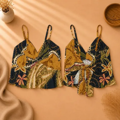 cropped estampado com amarração nas costas