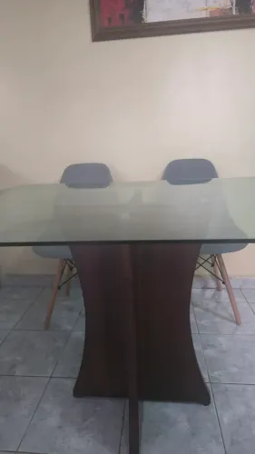 Vendo Mesa vidro base madeira moderna nova