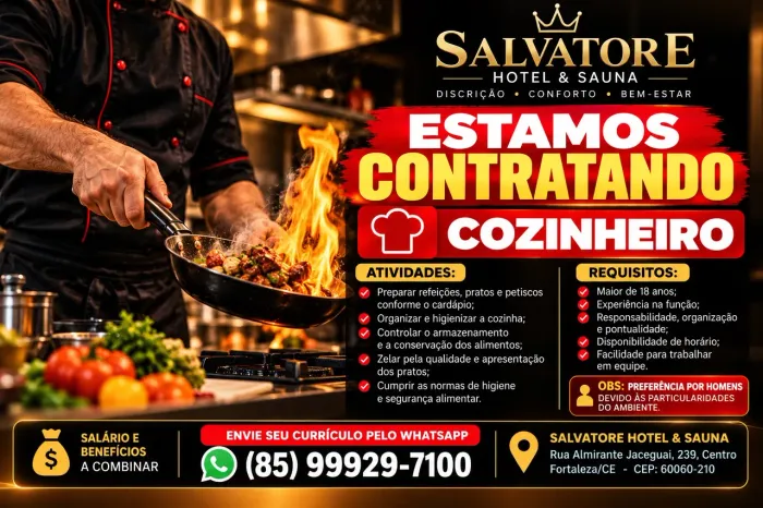 ESTAMOS CONTRATANDO - COZINHEIRO DO SEXO MASCULINO