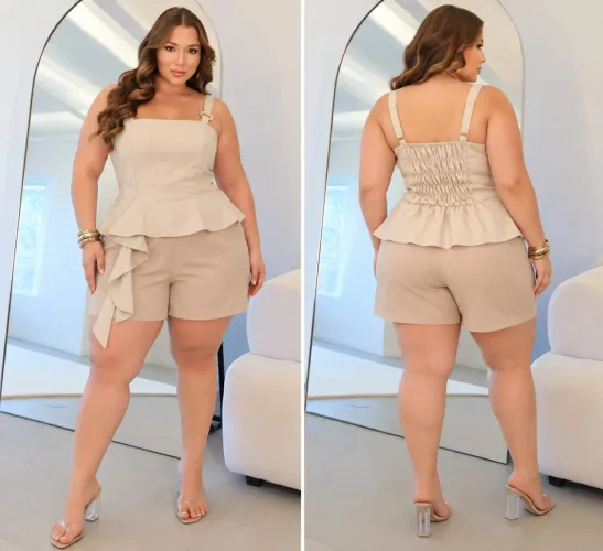 Conjunto short alfaiataria com elástico atrás 48/50