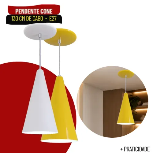 Pendente Cone em Alumínio Colorido com Soquete E27 para Iluminação Decorativa - SCS46