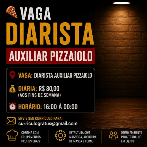 Vaga para auxiliar de pizzaiolo ou atendente de delivery