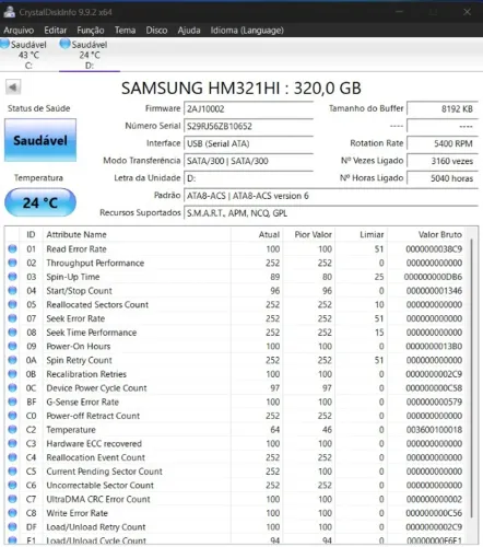 Hd Notebook 320gb Sata Samsung Xbox 360 E Outros (Usado)