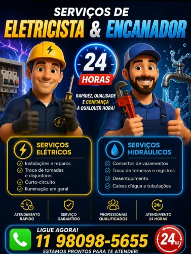 Eletricista e Encanador 24 Horas | Emergência Elétrica e Hidráulica | Desentupimento