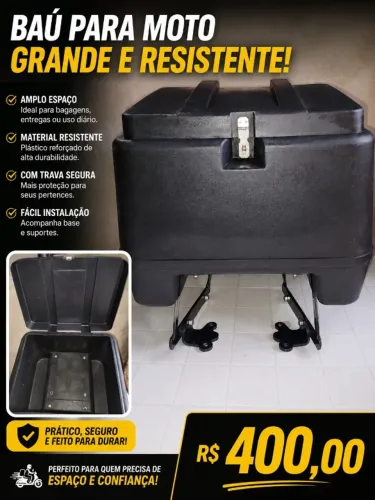 Baú Moto 80 Litros Delivery Transporte de Cargas + Suporte