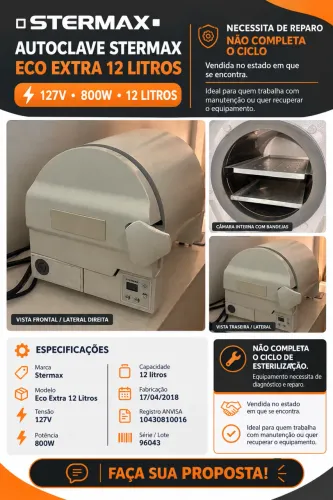 Autoclave Stermax Eco Extra 12 Litros - 127V