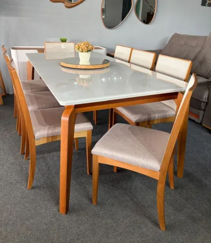 Mesa de jantar Petrolina com 8 cadeiras em madeira maciça 200x100