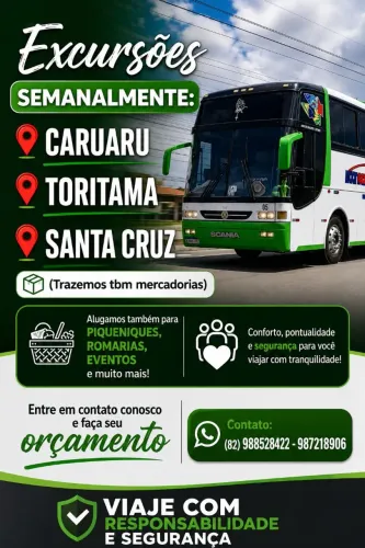 Viagens, piqueniques, fretamentos e muitos mais