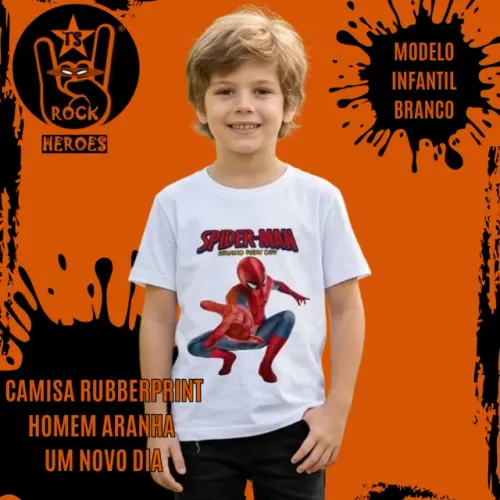 Camisa Rubberprint Homem Aranha Um Novo Dia Infantil 100% Algodão Estampa DTF High Quality