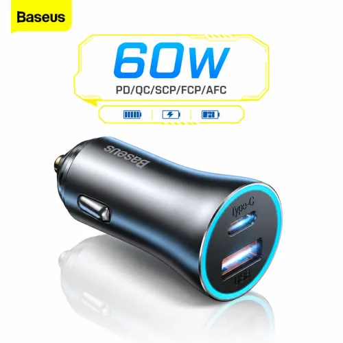 Carregador veicular isqueiro Baseus 60W (C+USB)